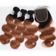 Load image into Gallery viewer, Silkswan Hair Body Wave Ombre Color 1b/30 Bundles with 4x4 Closure Dark Roots Hair
