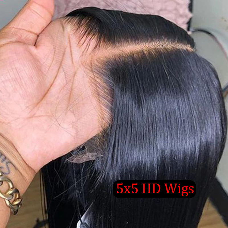 Silkswan Hair Straight 5x5 HD Swiss Lace Closure Wigs Pre-plucked Human Hair Wigs