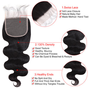 Silkswan Hair Body Wave HD Lace Closure 4x4 5x5 6x6 Top Closure Human Virgin Ha