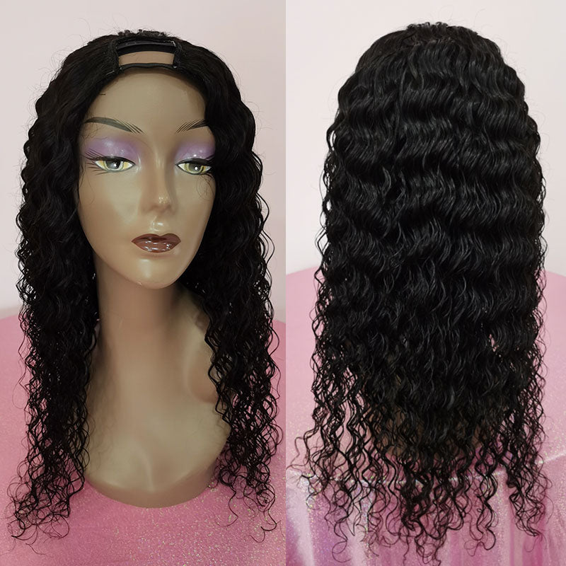 Silkswan Hair Deep Wave U Part Wigs Full Machine Made Non Lace Wigs Virgin Human Hair