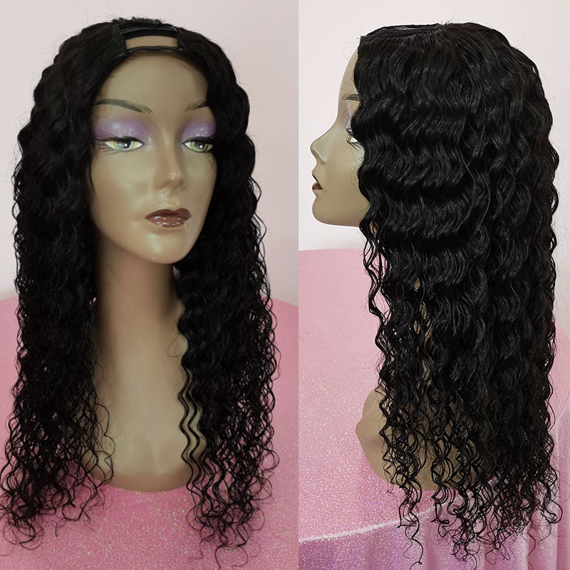 Silkswan Hair Deep Wave U Part Wigs Full Machine Made Non Lace Wigs Virgin Human Hair