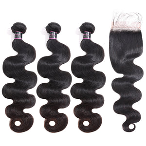 Silkswan Hair Boundles with 4x4 Lace Closure Body Wave Hair Weft Extensions 4Pcs/lot