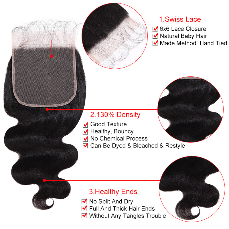 Silkswan Hair Body Wave HD Lace Closure 4x4 5x5 6x6 Top Closure Human Virgin Ha