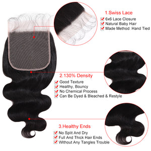 Silkswan Hair Body Wave Human Virgin Hair Bundles with Closure 5x5 6x6 Lace Closure