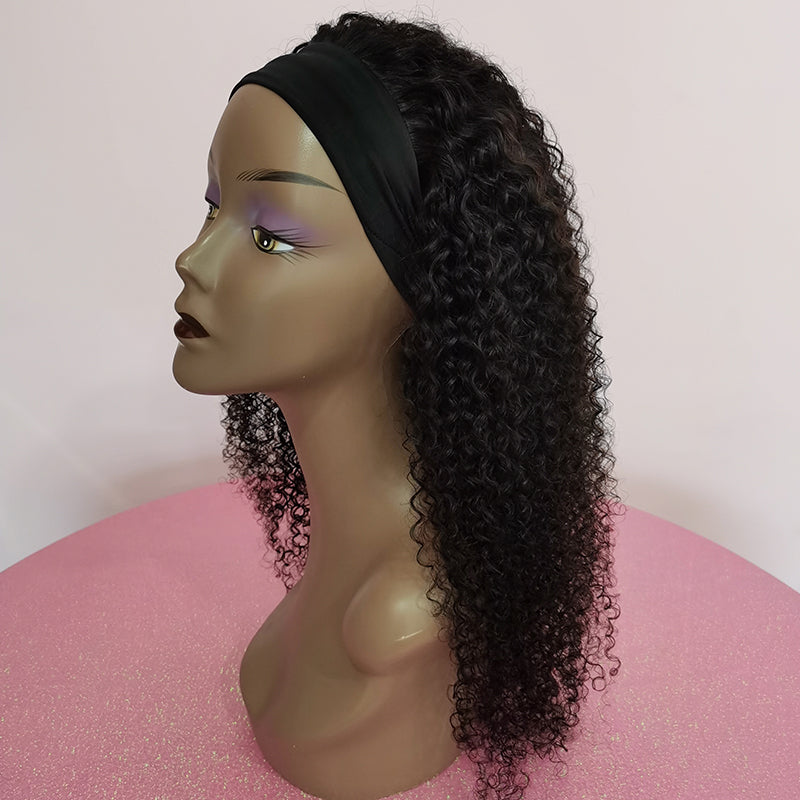 Silkswan Hair Kinky Curly Headband Wigs Full Machine Made Human Hair Non Lace Wigs