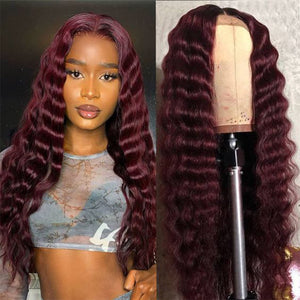 Silkswan Hair Deep Wave Burgundy Lace Frontal Wig Brazilian Virgin Hair 99j Color