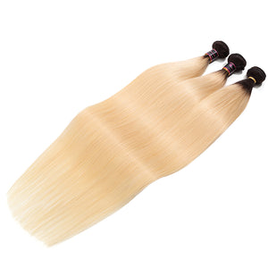 Silkswan Hair 1b613 Straight Bundles Ombre Blonde Dark Roots Hair Weft Human Virgin Hair