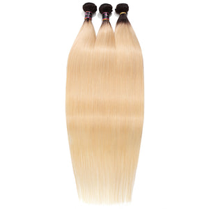 Silkswan Hair 1b613 Straight Bundles Ombre Blonde Dark Roots Hair Weft Human Virgin Hair