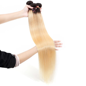 Silkswan Hair 1b613 Straight Bundles Ombre Blonde Dark Roots Hair Weft Human Virgin Hair