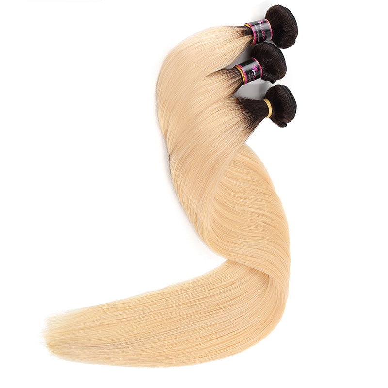 Silkswan Hair 1b613 Straight Bundles Ombre Blonde Dark Roots Hair Weft Human Virgin Hair