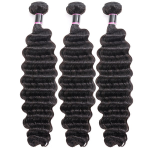 Silkswan Hair Brazilian Deep Wave Hair Weft Long Inch Bundles Human Virgin Hair Extentions