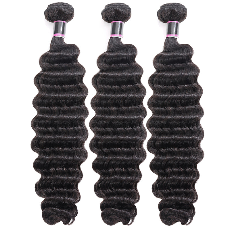 Silkswan Hair Brazilian Deep Wave Hair Weft Long Inch Bundles Human Virgin Hair Extentions