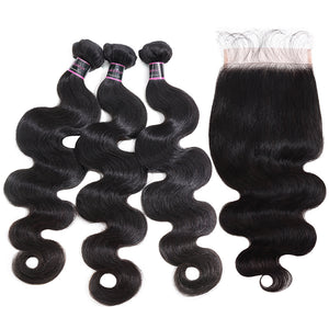 Silkswan Hair Body Wave Human Virgin Hair Bundles with Closure 5x5 6x6 Lace Closure