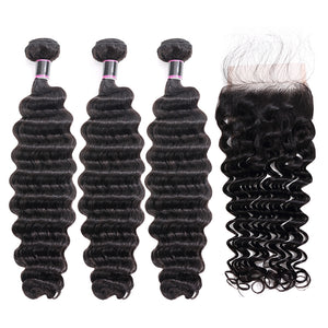 Silkswan Hair Deep Wave Bundles with Closure 4x4 or 6x6 Top Closure 4PCS/LOT Human Hair