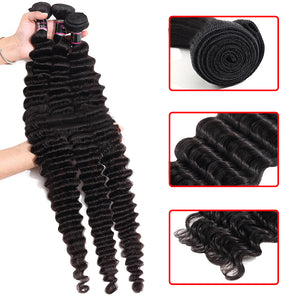 Silkswan Hair Deep Wave Bundles with Frontal Brazilian Human Virgin Hair Weft Extensions