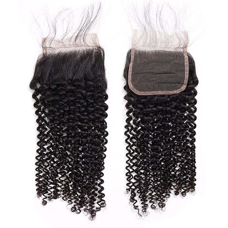 Silkswan Hair 100% Human Virgin Brazilian Hair Kinky Curly Bundles with 4x4 Lace Closure