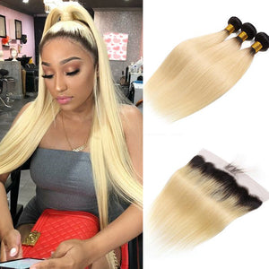 Silkswan Hair 1B613 Color Straight Hair Bundles with 13x4 Lace Frontal 4Pcs/Lot Human Virgin Hair