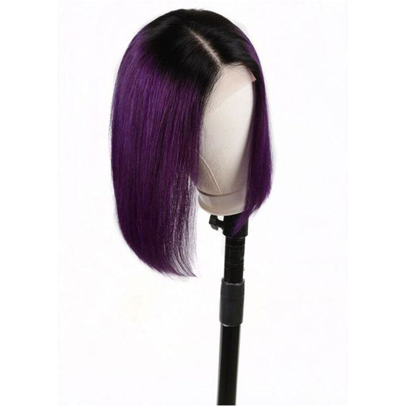 Silkswan Hair 1B/Purple Lace Bob Wigs Ombre Color 13x4 Lace Front Wigs Human Virgin Hair