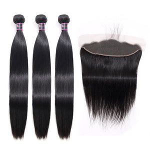 Silkswan Hair Straight Bundles with Frontal Human Hair Extentions 13x4 13x6 Lace Frontal