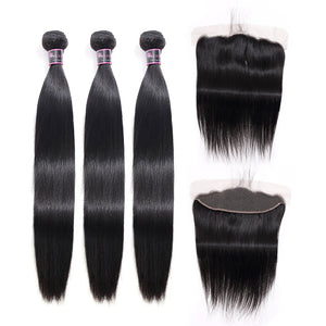 Silkswan Hair Straight Bundles with Frontal Human Hair Extentions 13x4 13x6 Lace Frontal