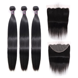 Silkswan Hair Straight Bundles with Frontal Human Hair Extentions 13x4 13x6 Lace Frontal