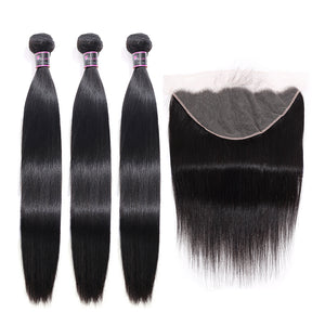 Silkswan Hair Straight Bundles with Frontal Human Hair Extentions 13x4 13x6 Lace Frontal