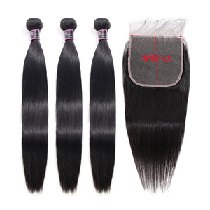 Silkswan Hair Straight Bundles with Closure 5x5 6x6 7x7 Lace Closure 4Pcs/Lot Human Hair