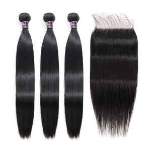 Silkswan Hair Straight Bundles with Closure 5x5 6x6 7x7 Lace Closure 4Pcs/Lot Human Hair