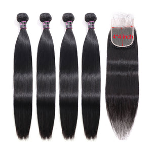 Silkswan Hair Straight Bundles with 4x4 HD Lace Closure 34 36 38 40 Long Inches Human Hair