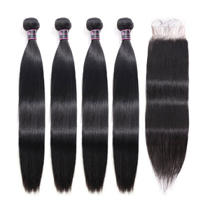 Silkswan Hair Straight Bundles with 4x4 HD Lace Closure 34 36 38 40 Long Inches Human Hair