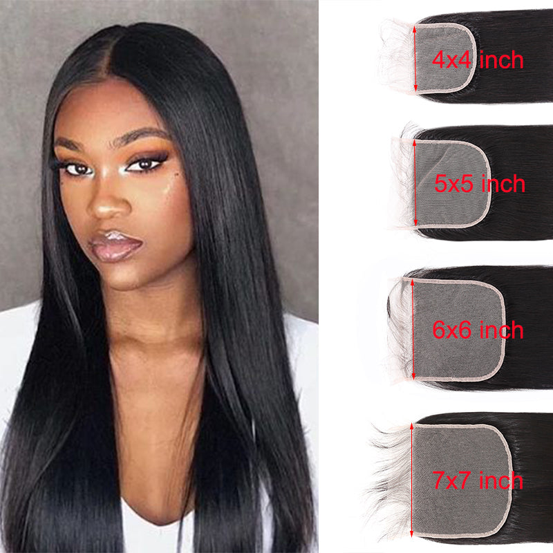 Silkswan Hair Straight Swiss Lace Closure 4x4 5x5 6x6 7x7 with Baby Hair Human Top Closure