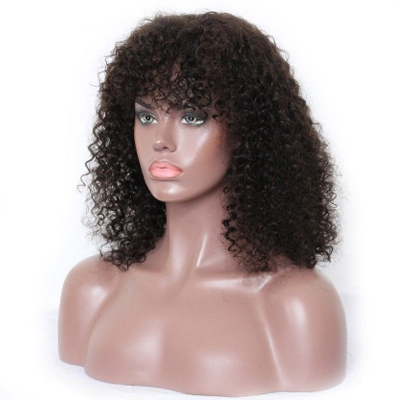 Silkswan Hair Curly Hair Wigs with Bang Human Hair Full Machine Made Non Lace Wigs