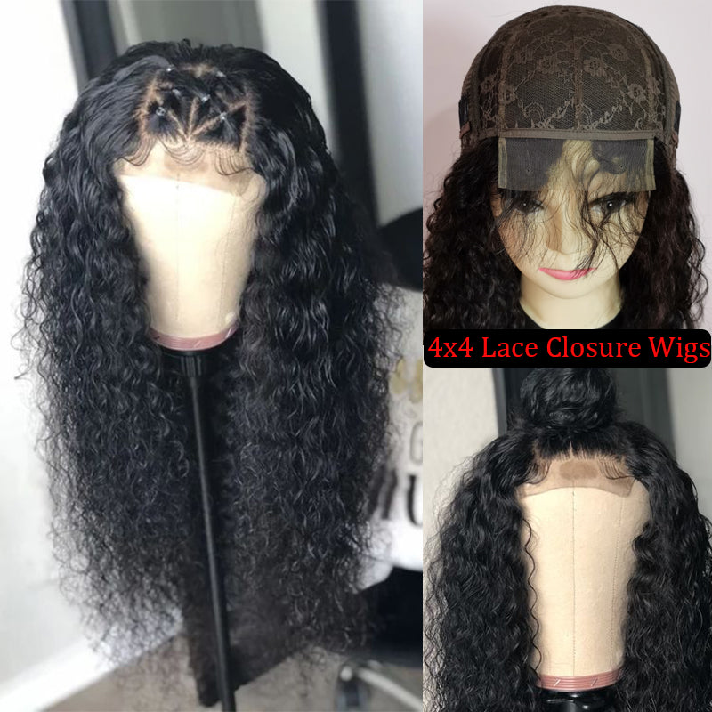 Silkswan Hair Curly 4x4 Lace Closure Wigs Human Hair 10-28 Inches Pre-plucked Hair Line