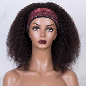 Silkswan Hair Kinky Curly Headband Wigs Full Machine Made Human Hair Non Lace Wigs