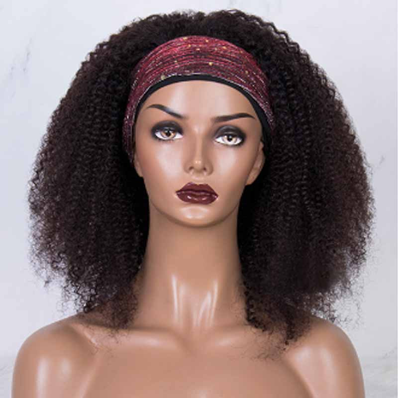 Silkswan Hair Kinky Curly Headband Wigs Full Machine Made Human Hair Non Lace Wigs