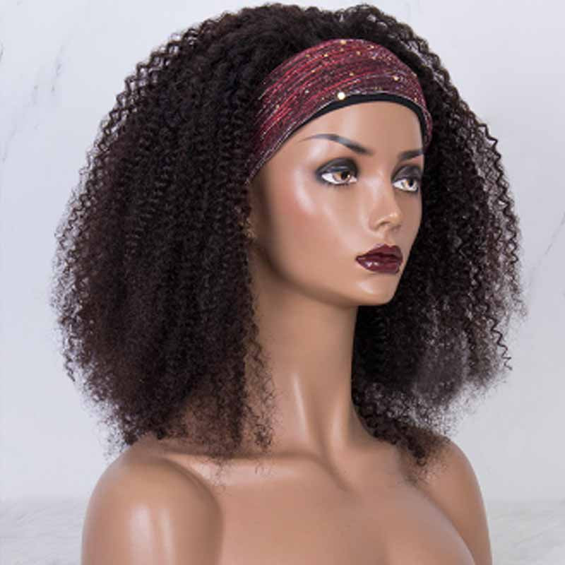 Silkswan Hair Kinky Curly Headband Wigs Full Machine Made Human Hair Non Lace Wigs