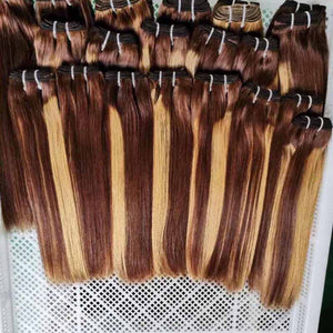 Silkswan Hair Straight Human Hair #4-27 High Light Color Double Drawn Hair Bundles