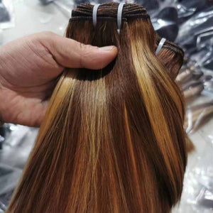 Silkswan Hair Straight Human Hair #4-27 High Light Color Double Drawn Hair Bundles