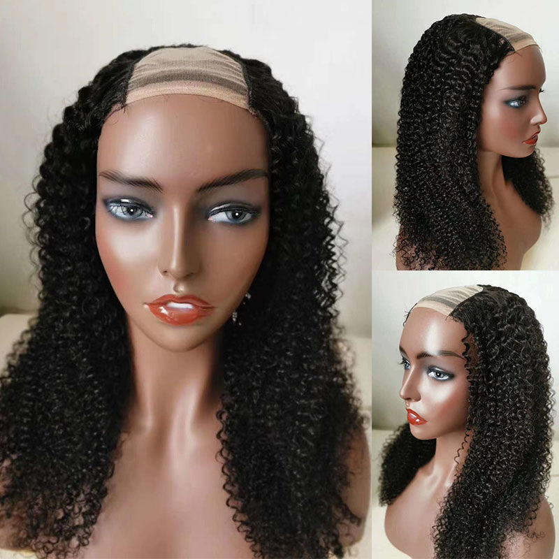 Silkswan Hair Human Hair Kinky Curly U Part Hair Wigs Full Machine Made 10-30 inch Wigs