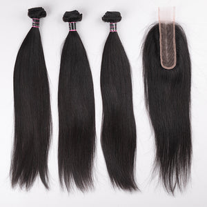 Silkswan Hair Straight Hair Bundles with Closure Kim K 2x6 Lace Closure Human Remy Hair