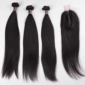 Silkswan Hair Straight Hair Bundles with Closure Kim K 2x6 Lace Closure Human Remy Hair