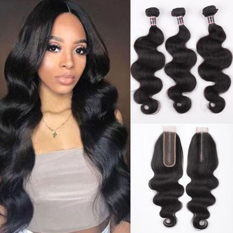 Silkswan Body Wave Bundles with 2x6 Lace Closure Kim K Top Closure Human Virgin Hair Extensions