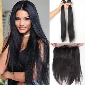 Silkswan Hair Straight Hair Bundles with 360 Lace Frontal Ear to Ear Hair Extensions 3Pcs/lot