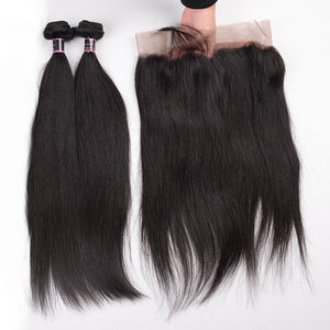 Silkswan Hair Straight Hair Bundles with 360 Lace Frontal Ear to Ear Hair Extensions 3Pcs/lot