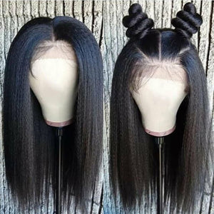 Silkswan Hair Kinky Straight Brazilian Pre Plucked Lace Front Wig Human Remy Hair