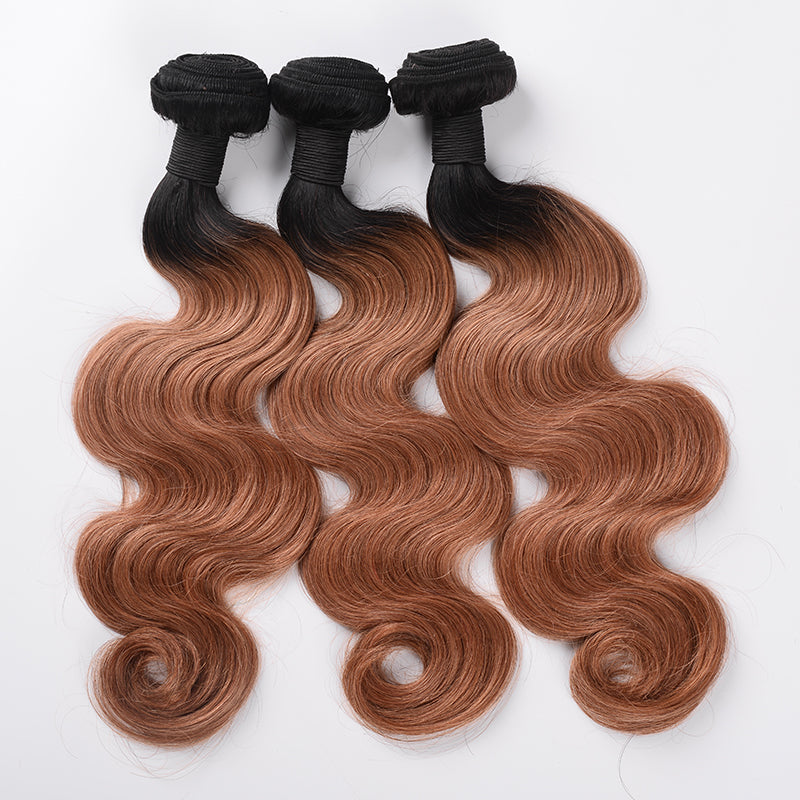 Silkswan Hair 1B/30 Body Wave 3 Bundles with 13x4 Ear to Ear Lace Frontal Human Virgin Hair