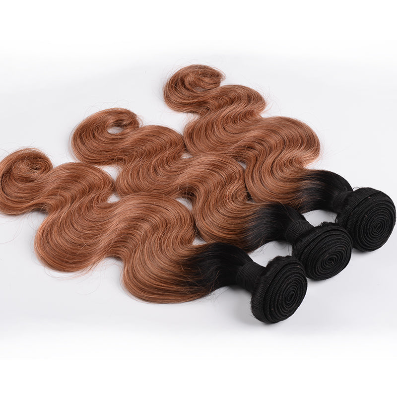 Silkswan Hair 1B/30 Body Wave 3 Bundles with 13x4 Ear to Ear Lace Frontal Human Virgin Hair