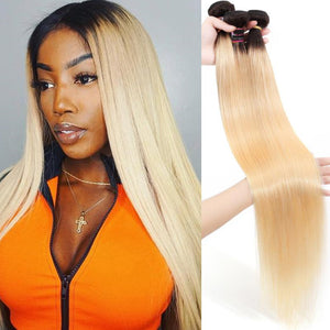 Silkswan Hair 1b613 Straight Bundles Ombre Blonde Dark Roots Hair Weft Human Virgin Hair