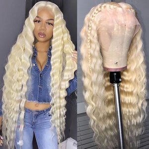 Silkswan Hair 613 Blonde Lace Front Human Hair Wigs Brazilian Virgin Deep Wave Wigs