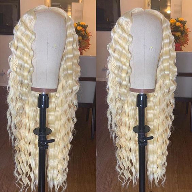 Silkswan Hair 613 Blonde Lace Front Human Hair Wigs Brazilian Virgin Deep Wave Wigs